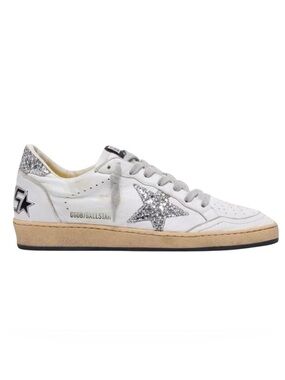 Golden Goose Ball Star Leather Glitter Star & Heel Tab Lace-Up Low-Top Sneakers